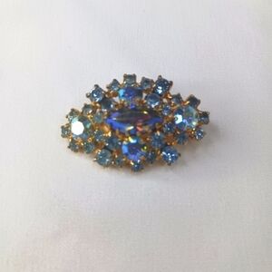 Vintage Blue Rhinestone *Broken* Brooch.